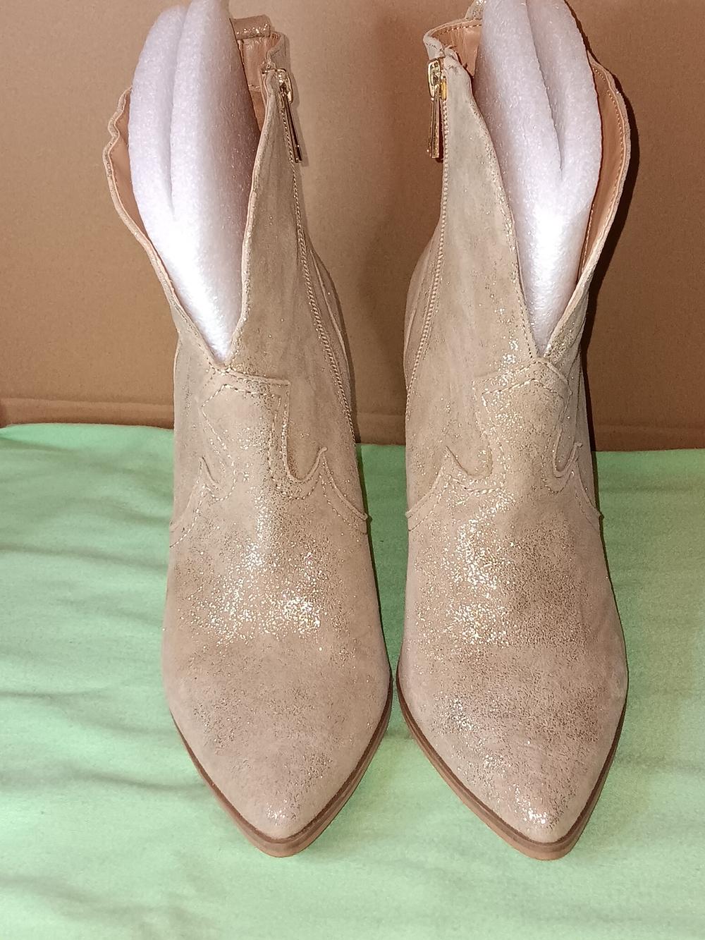 Jessica Simpson Taupe Glitter Pointed Ankle Booties